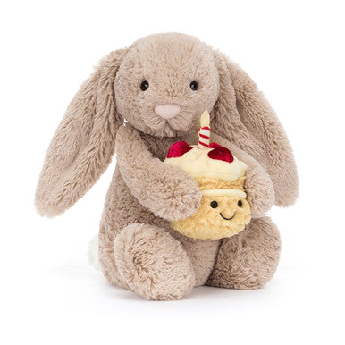 Jellycat Giftable Plush Bashful Beige Bunny 'Birthday'